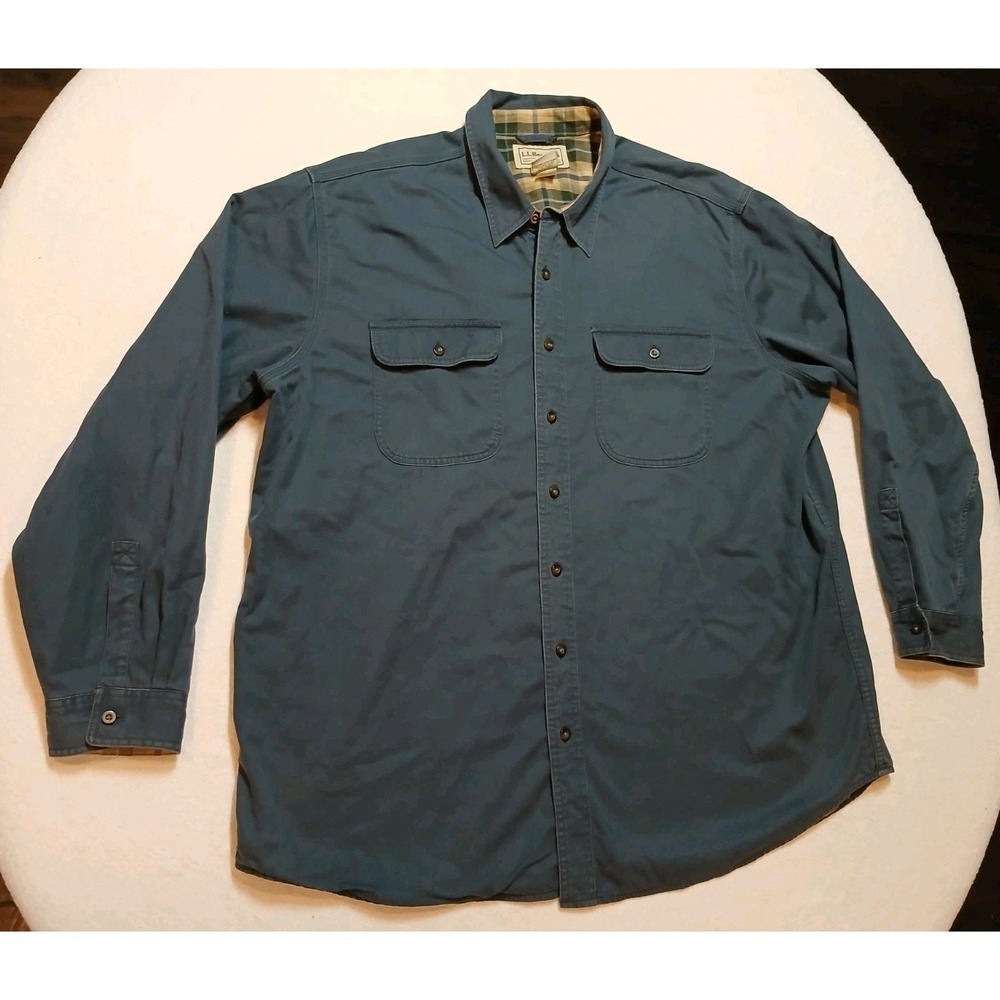 LL Bean Hurricane Shirt Jacket Mens XXL Flannel Lined Canvas Blue Chore Shacket